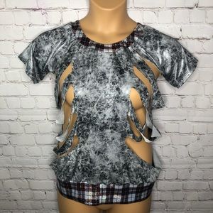 Dansco Dance Costume Ripped Slashed Top Plaid